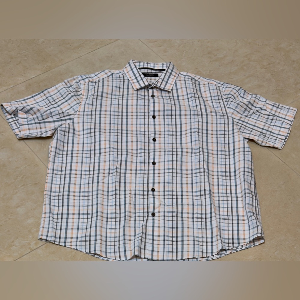 Alfani Men's White Plaid Button-Up Shirt XL 100% Cotton. New without tags